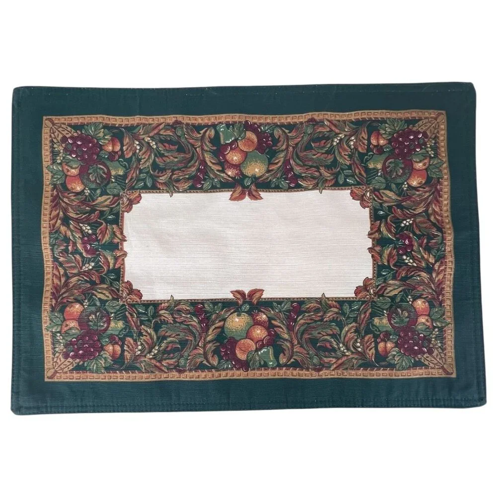 Set Of 4 Thanksgiving Fruit‎ & Vine Placemats Green Border 18